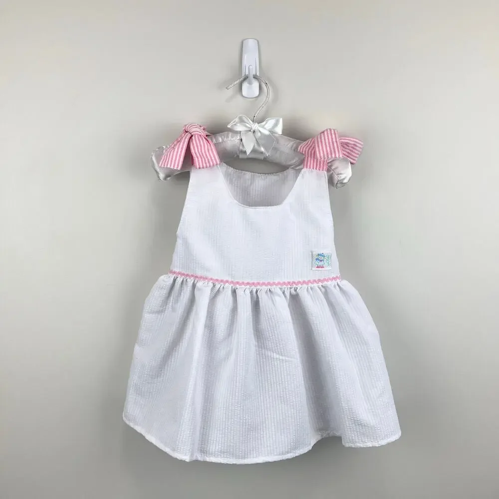 Vintage Healthtex White Seersucker Sailor Bow Dress 12 Months USA